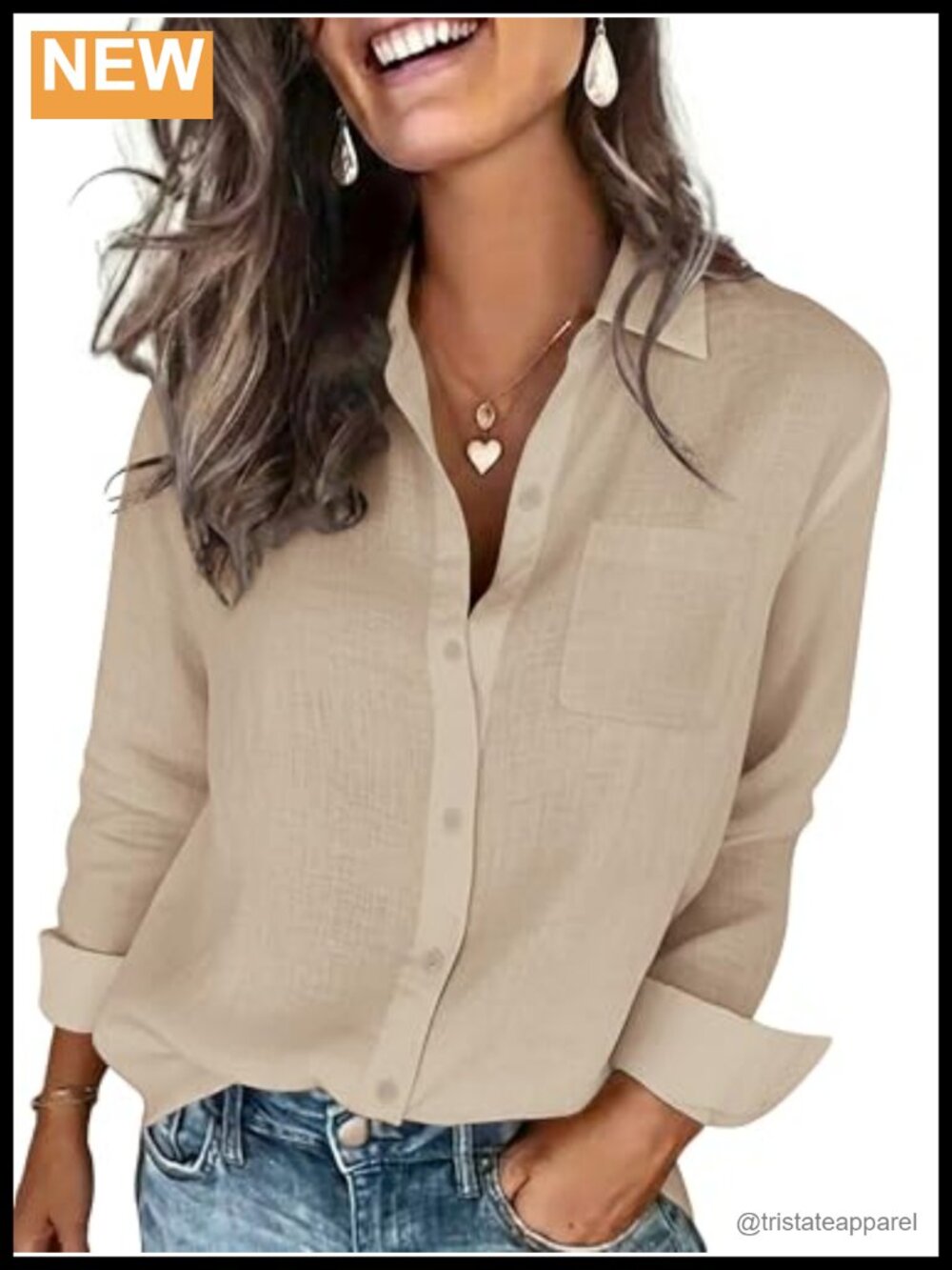 Women's Cotton Linen Textured Long Sleeve Button Down Gauze Blouse with Pocket